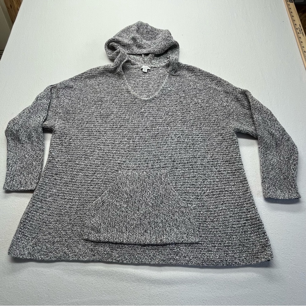 PureJill J. Jill Hooded Knit Sweater Kangaroo Pocket Women XL Petite Grey Marble